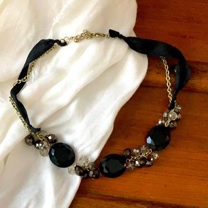 Black Bead & Ribbon Necklace